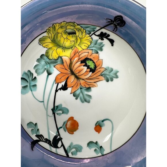 NORITAKE MORIMURA TWO HANDLED SERVING BOWL Floral Art Deco Blue Luster Ware - Picture 14 of 15